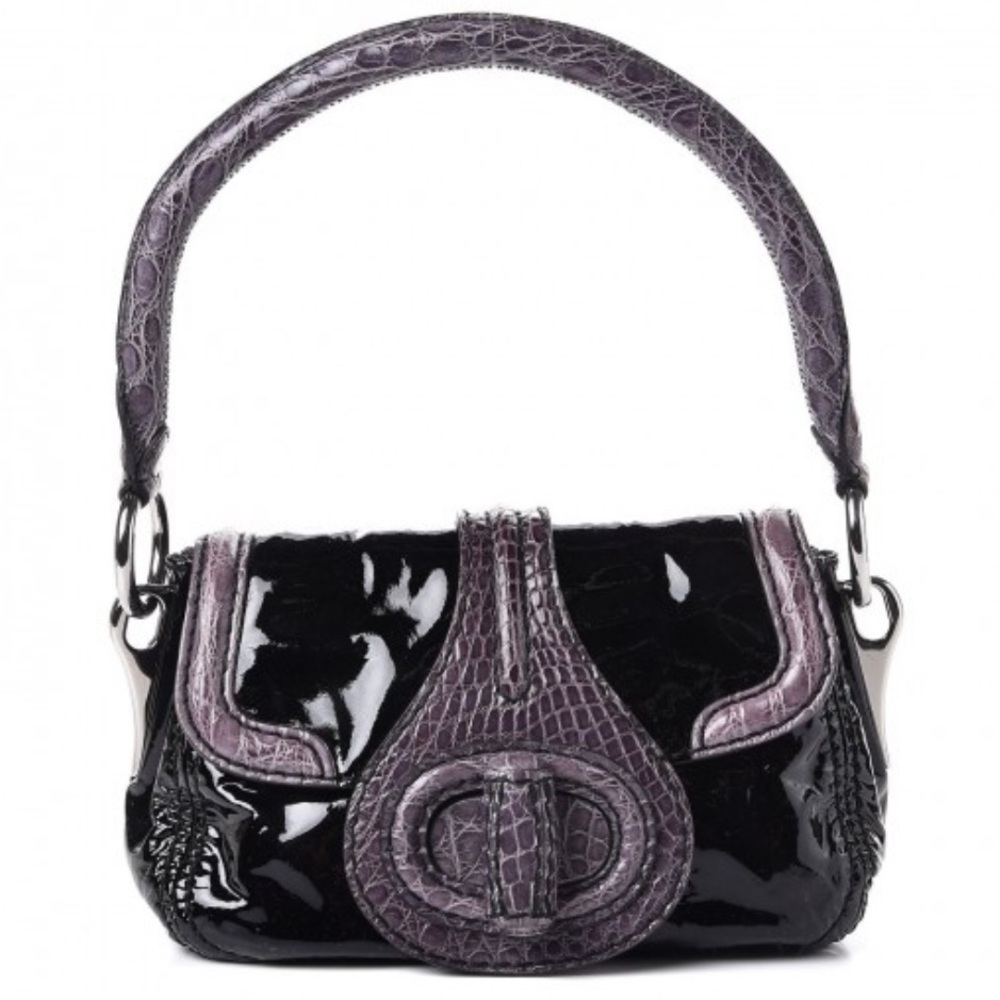 Prada Black and Purple Shoulder Bag with Glossy Finish